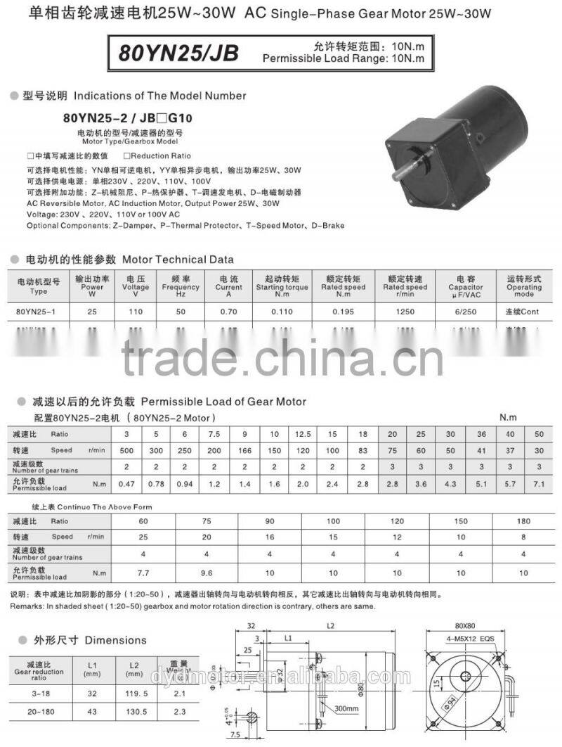 80MM 20~40 Watt Single Phase AC Motor