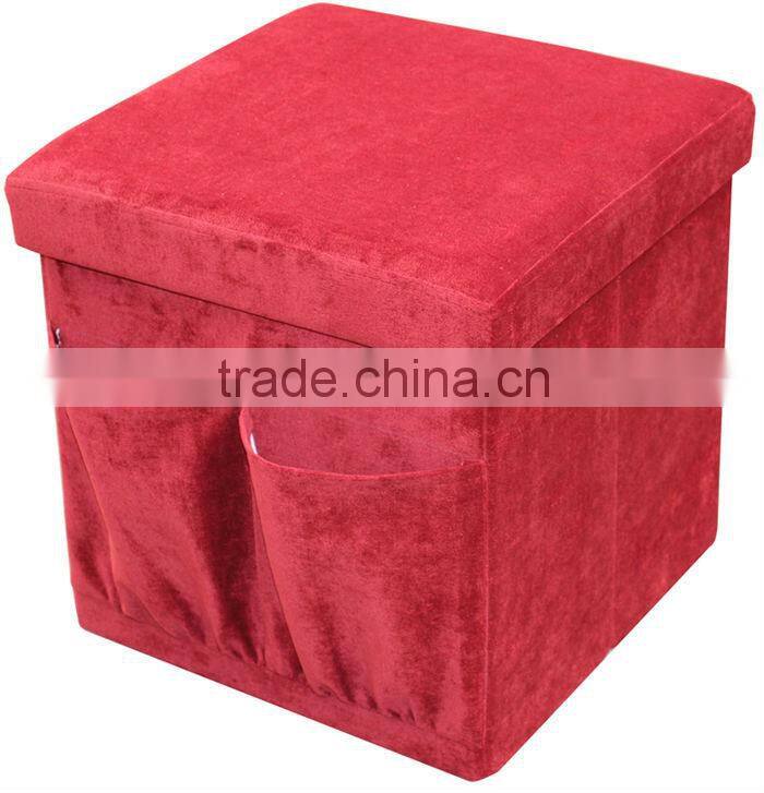 Square Red Corduroy Folding Storage Stool with bags