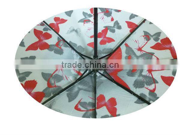 23" China supplier full printing 3 fold butterfly umbrella