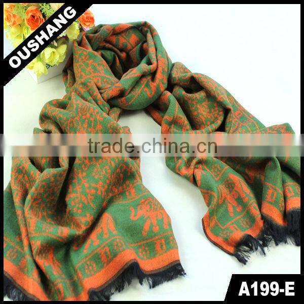 A199-E Green Orange Elephant Rayon Scarves Shawls