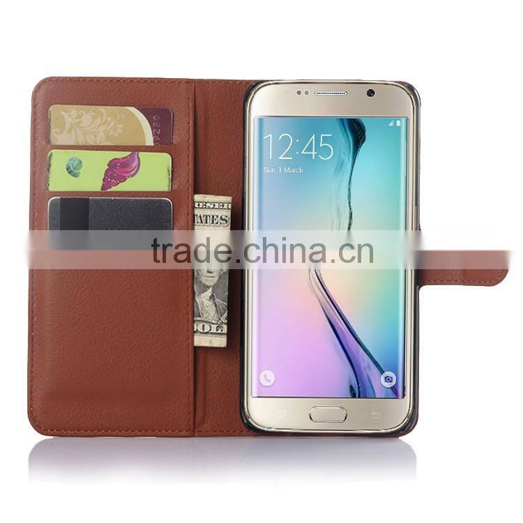 HOT SELLING Luxury Case for Samsung GALAXY S6 edge Plus PU Lichee Leather Flip Cover with Wallet