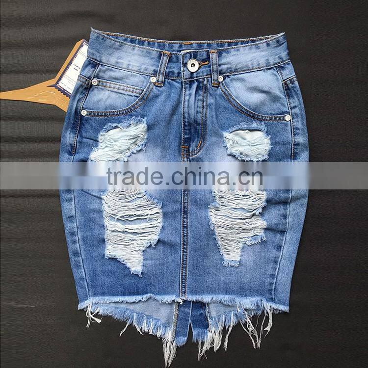 2016 Summer Women Bulk Wholesale Damaged Wrap Jeans Tassel Designs Slim Short Ripped Denim Office Skirt Crushed Skirts Ladies