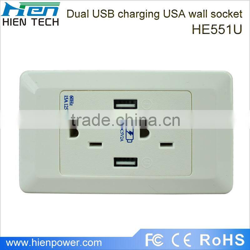 America type USB wall socket 1 gang 2 USB ports