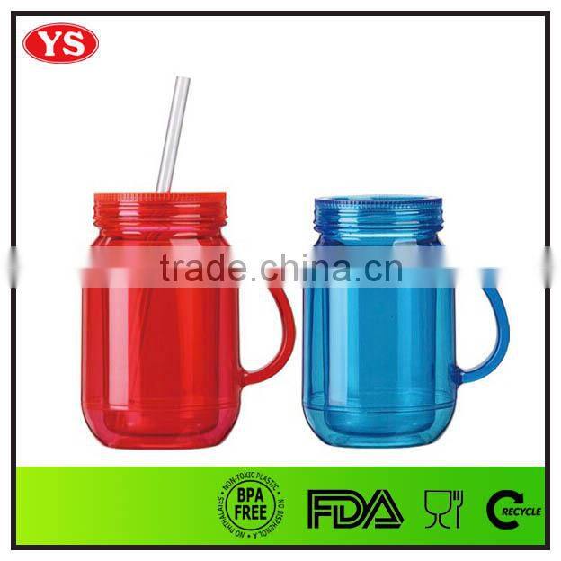 16 oz plastic mason jar with handles and lids