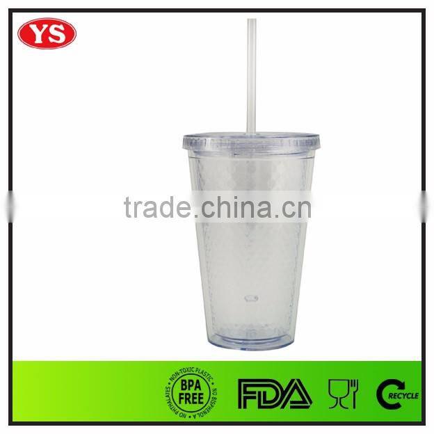 16 Ounce Double wall diamond plastic souvenir mug with straw