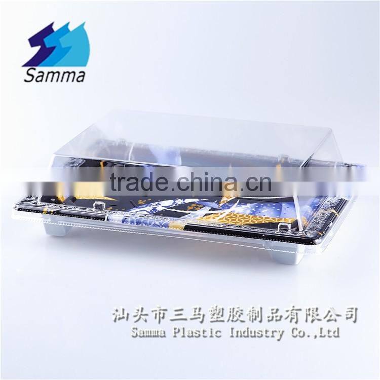 KW-0002JY-B Japanese Disposable Plastic Sushi Container With Lid 219*156*25mm