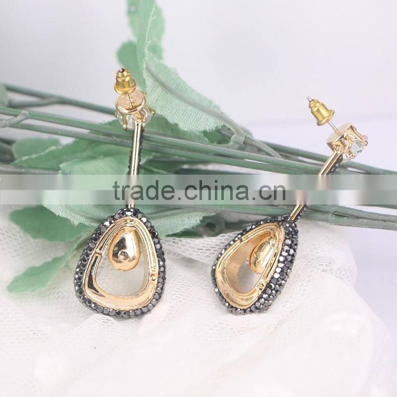 Gold Stud Earrings, Cello Shape Crystal Zircon Earring Brass Golden Earring Jewelry
