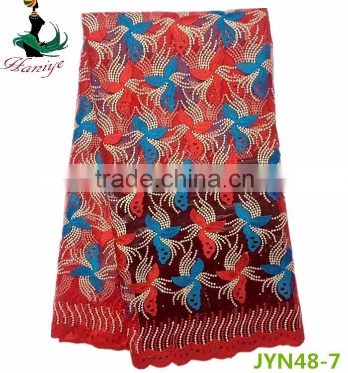 New arrival French net lace fabric, African tulle lace fabric with stones JYN48