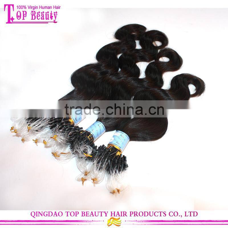 Qingdao hot sale body wave micro loop hair extension 8a grade human hair micro loop hair extension