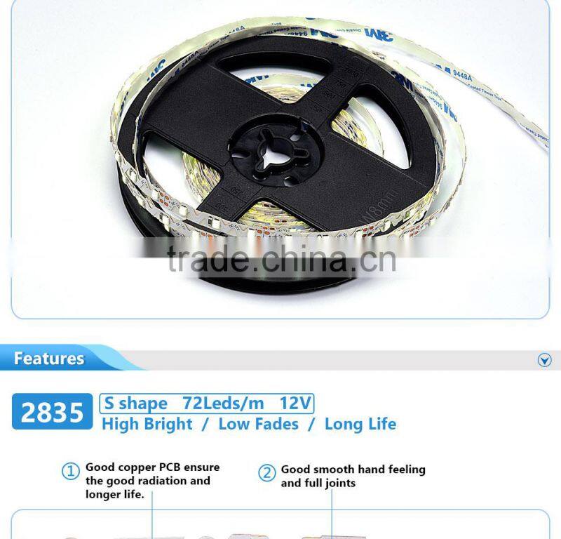 12V/24V 72leds/m waterproof IP 65 flexible SMD2835 led strip light