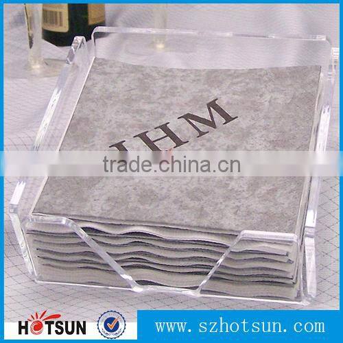 hot sale gold logo printing clear transparent acrylic paper napkin holder