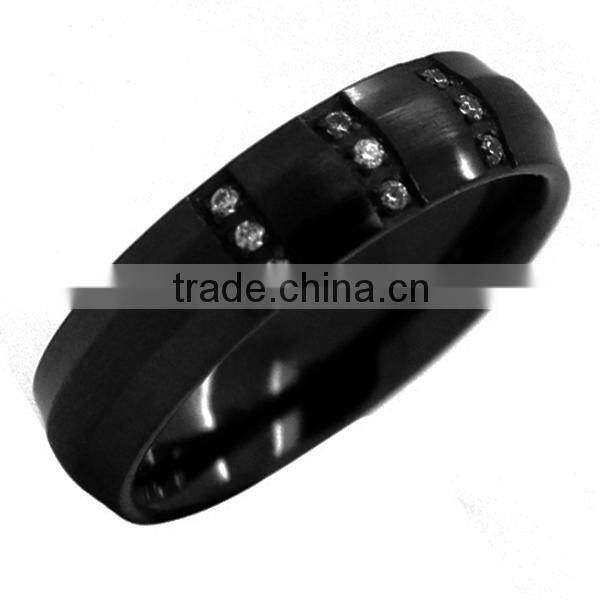 Fashion custom CZ stone black zirconium wedding ring