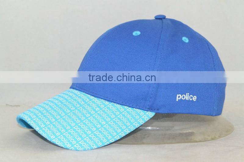 Guangzhou hat factory professional custom 6 panel / 100% cotton/blue/brim printing/baseball cap