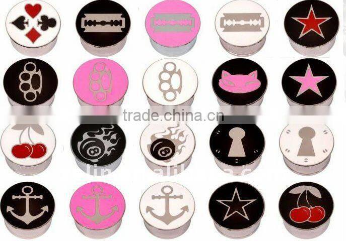 Black PVD Coated Surgical Steel 316L Mysterium flesh tunnel with purple glitter inlay body jewelry piercing