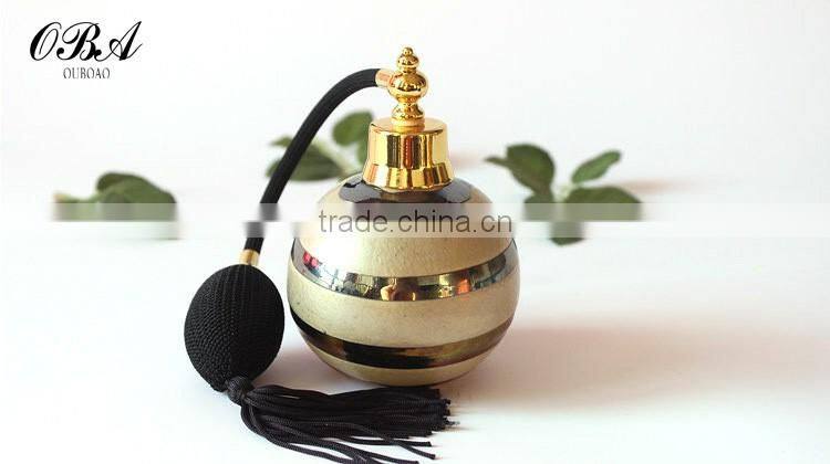 Handmade luxury european style creative air bag golden glass perfume bottle,Round empty gasbag spray glass bottle 100ml