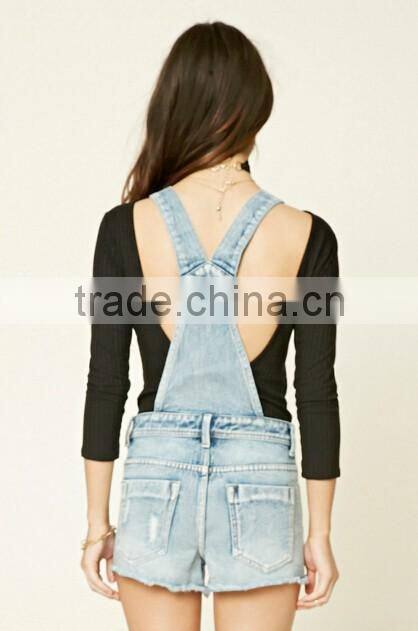 2016 Fashion Washed Ripped design denim overalls, overalls jeans Custom