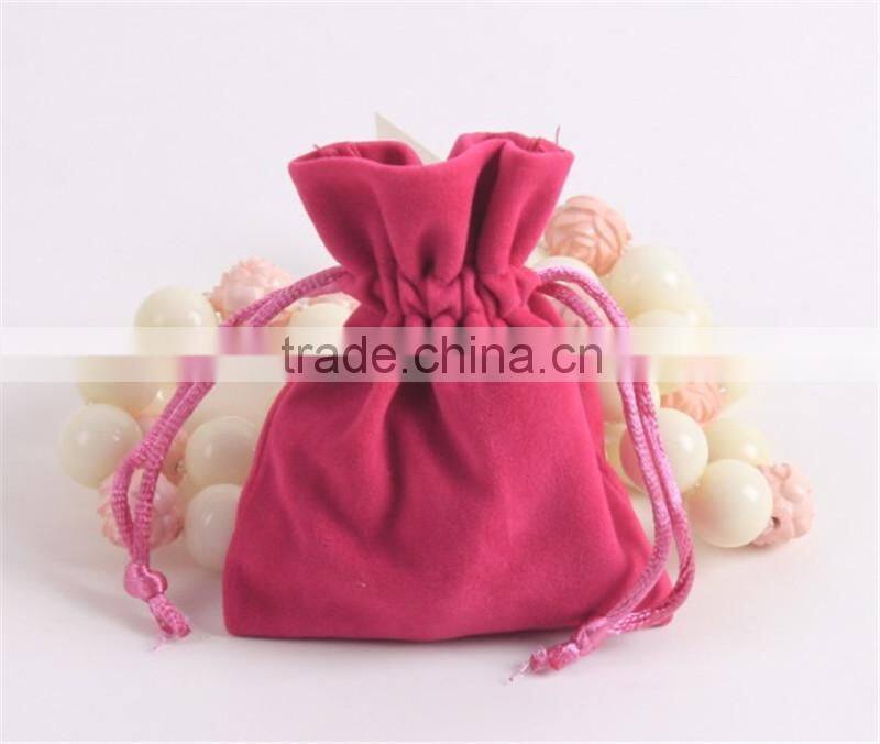 Colorful plain pink jewelry velvet drawstring bag wholesale
