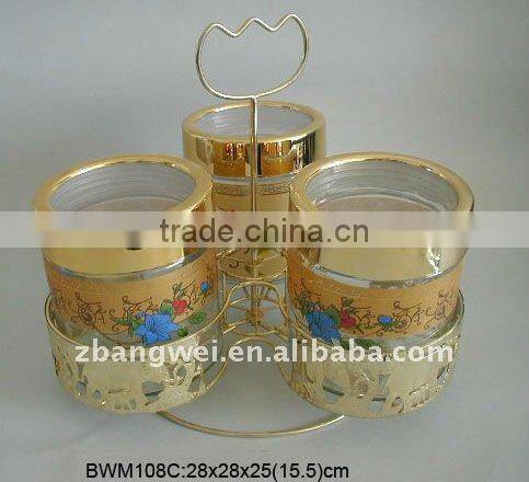 glass jar with gold decal+gold rack