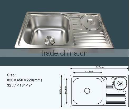 JZ-353 Deep single bowl with waste bin stainless steel kitchen sink