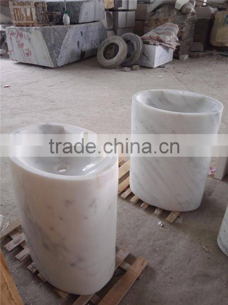 White carrara marble round kitchen pedestal sinks