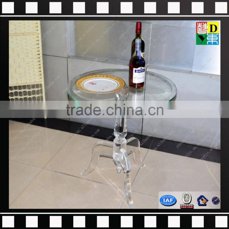 Clear acrylic small round coffee table glass and marble base cafe table from shenzhen yidong