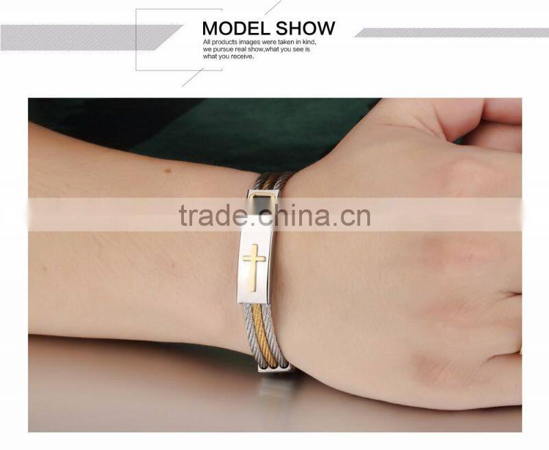 Men's Bracelet 3 Rows Wire Chain Bracelets Bangles Punk Rock Stainless Steel Cross Bracelet Men Christian Men Jewelry