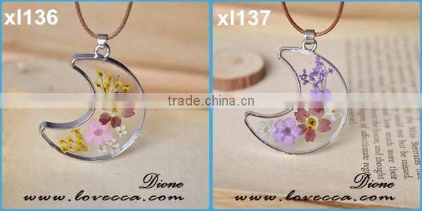 Unisex Fashion Natural Real Dried Flower Round Glass Pendant Necklace New Jewelry