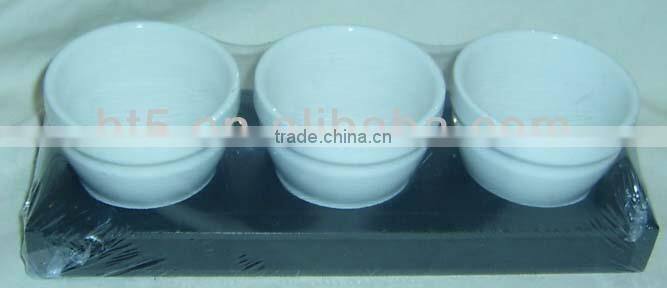 Set of 3 white porcelain snack bowls set with lids,snack tray