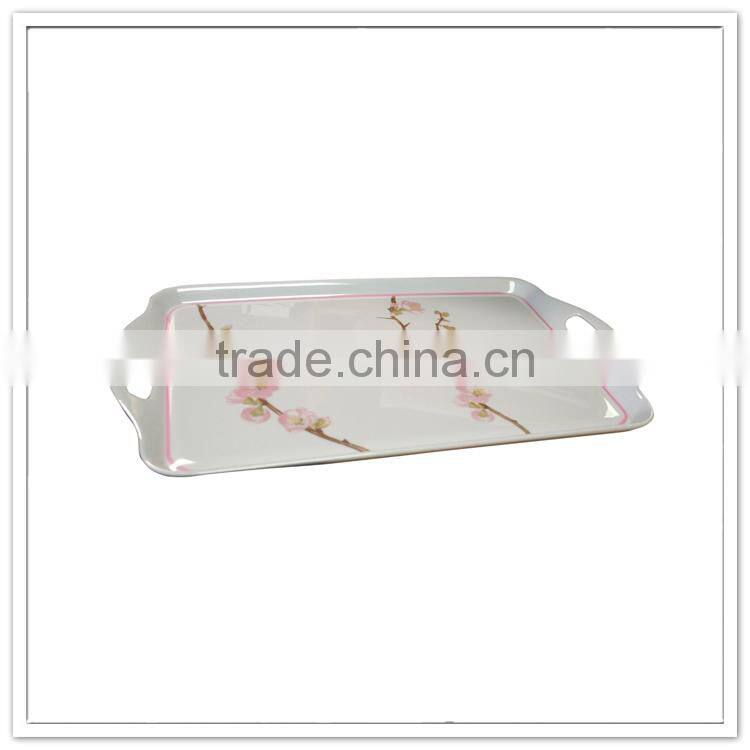 Outdoor dinnerware supply stackable 100% melamine handled elegant decorative cafe bread serving used plastic serving tray