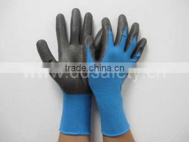 13G Blue Nylon With Black Nitrile Palm Coated Work Gloves Safety