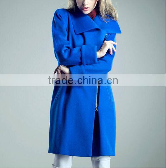 2015 ladies quality coat long sleeve woman oem wholesale factory wool/polyester coat