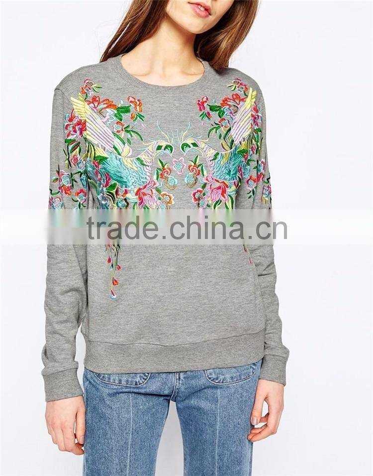 new design spring autum fashion wholesale 100%cotton long sleeve pullover embroidered women bulk hoodies