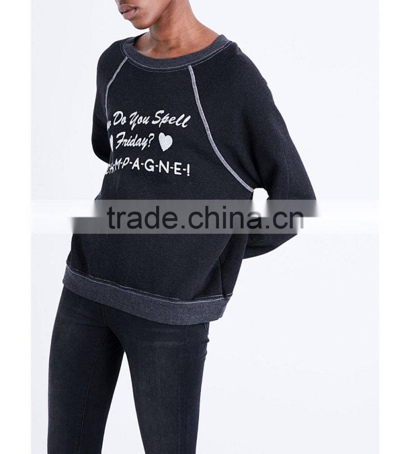 Wholesale Women Apparel Casual Long Sleeves Round Neck Ribbed Trims Jersey Sweatshirt(DQE0261T)