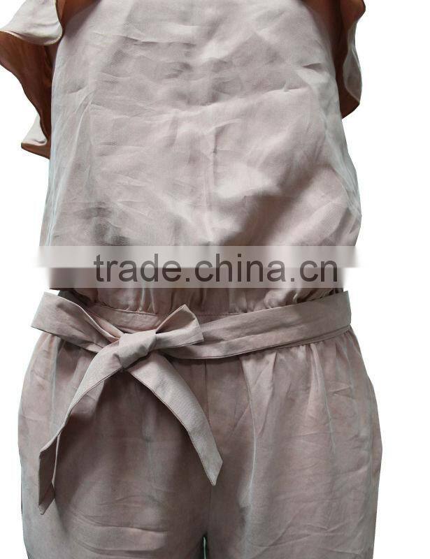 Ladies Spaghetti Strap Long Pants Design 100% Silk Evening Jumpsuits