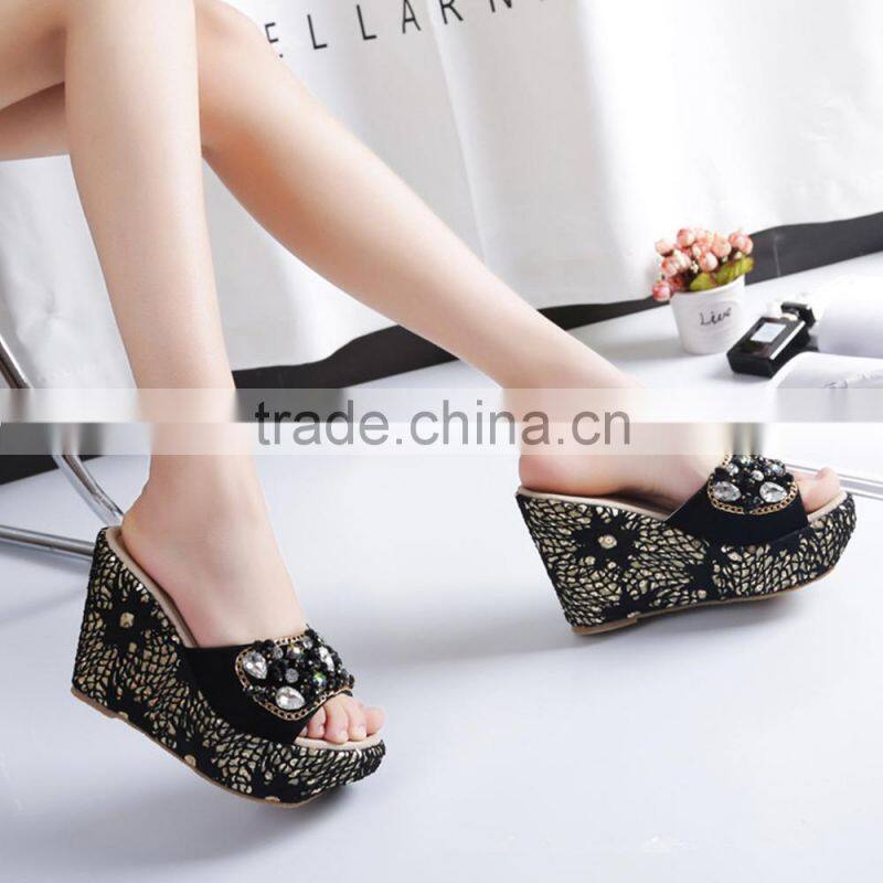 2017 summer style, new style sandals, beaded shoes, lace, lace, chains, beach, Rhinestone slippers, women