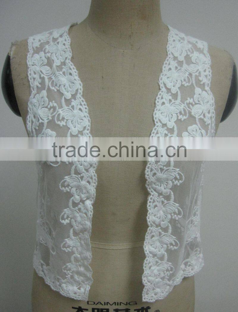 high quality mesh embroidered cotton lady's white lace summer vest