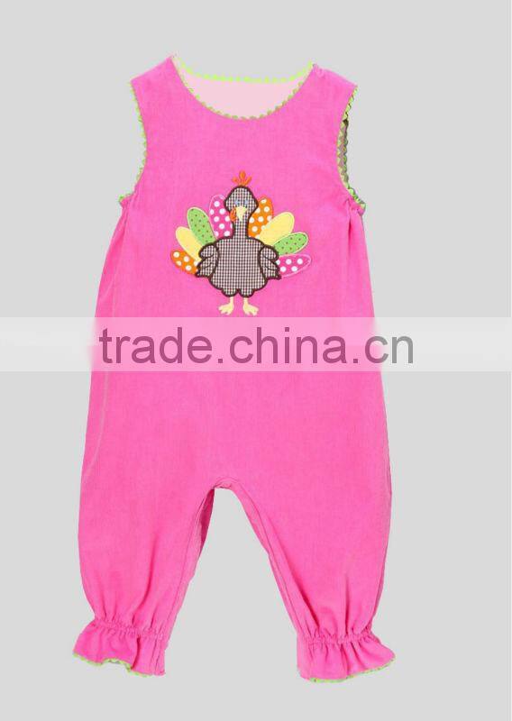 Baby Girl Hot Pink Turkey Appliqued Playsuit