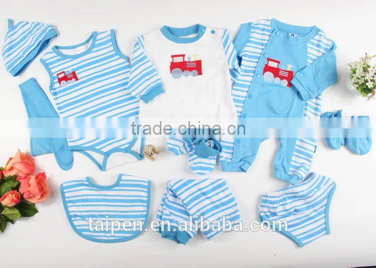 2017 Baby Gift Set 100% Cotton Blue Romper 8Pcs Summer New Born Clothing Set Baby Clothes With Good Quality TQ1-67