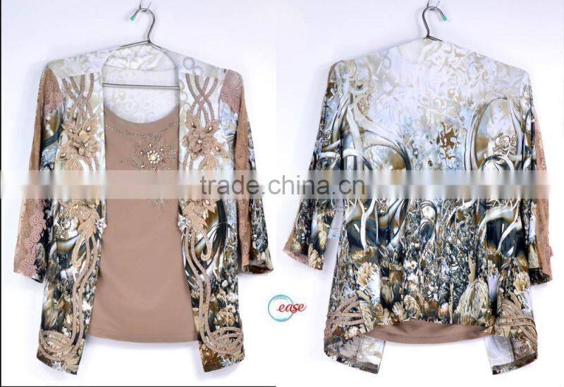 New fashion elegant print & embroidery chiffon ladies' blouse
