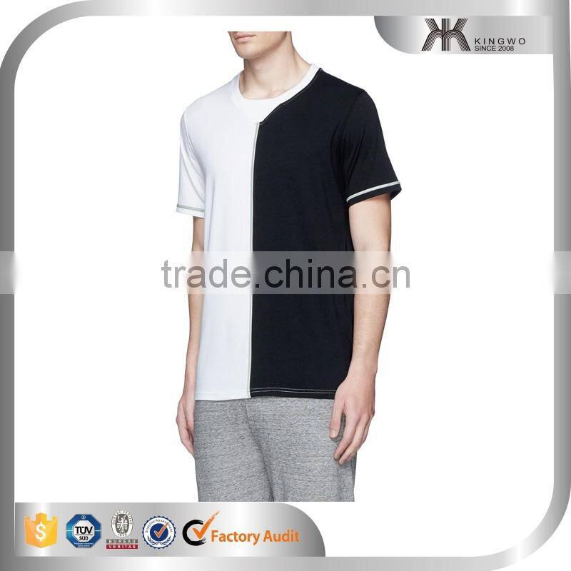 black and white contrast color t shirt two color t shirt with reflective thread