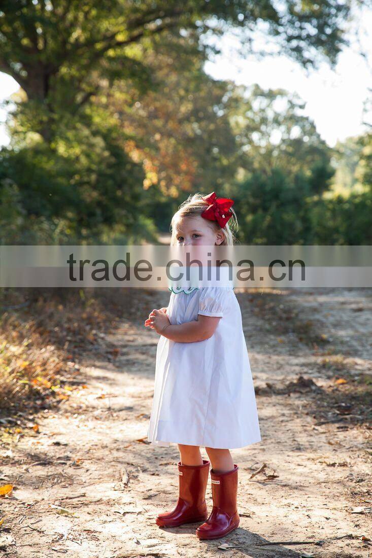 Girls Christmas High Yoke Float Dress with Slip Baby White Embroidery Holiday Dress