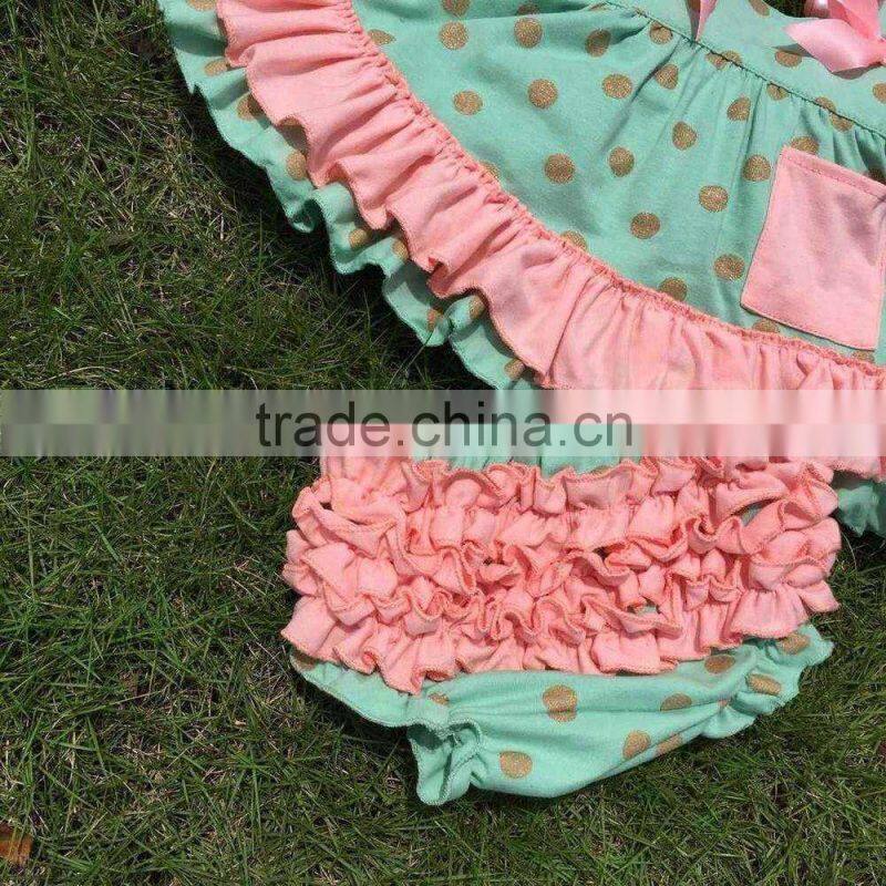 in stock golden polka dot swing top sets newborn girl clothes kids green swing top sets with necklace and headband