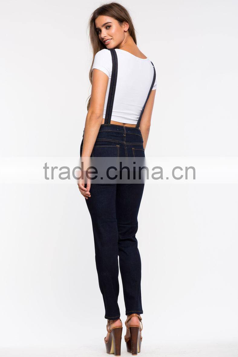 Adjustable shoulder strap hip pockets denim overall for women