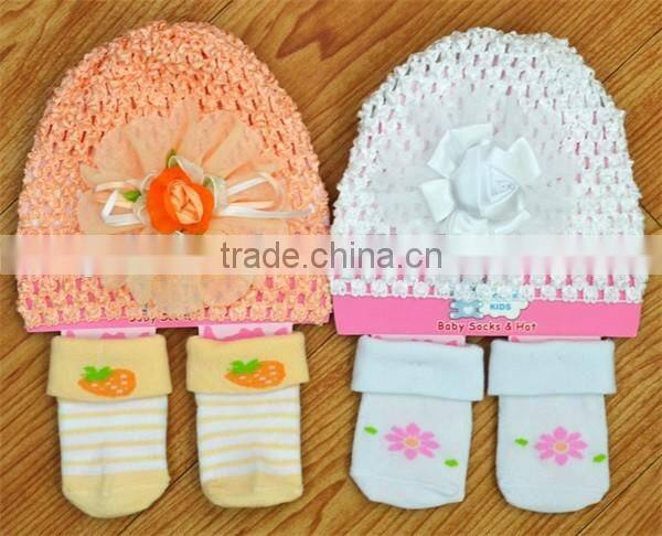 3D flower crochet baby hat+socks sets for baby gift