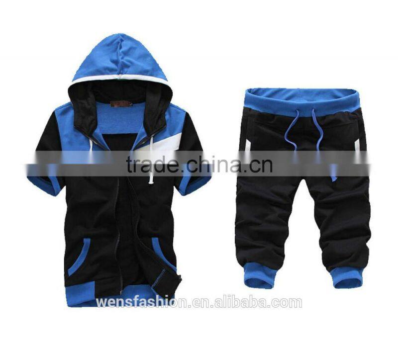 Custom Latest Design Men's sports set hoodies zipper short sleeve Tracksuits