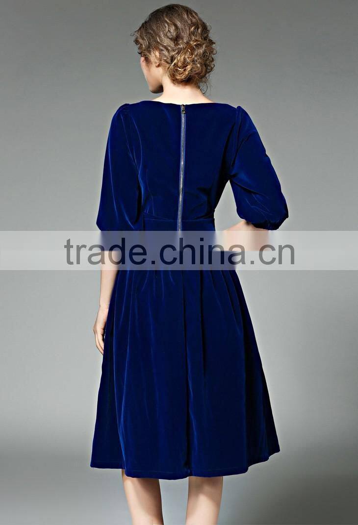 Ladies royal-blue/red bouffant pleuche dress with zipper back