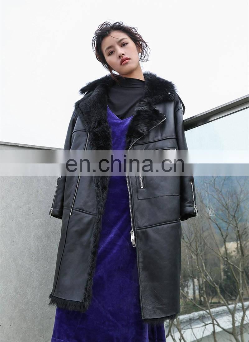 Real Sheep Fur Spring Tuscan Leather Jacket Long Sleeve Genuine Leather Jacket