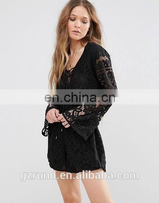 Original Factory Wholesaler China Supplier USA Market Romper, High Fashion Design Black Sexy Tularosa Lace Up Women Romper