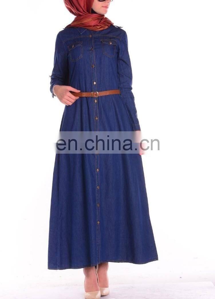 Latest fahsion dress women muslim long sleeve with belt