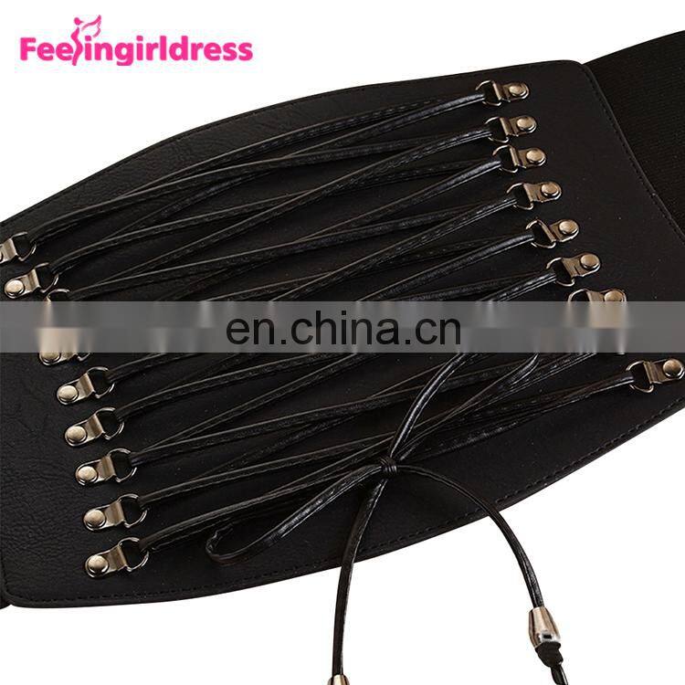 Fashion Women Wide Waist Belt Slim Pvc Lace Up Waist Belt Elastic Waistband Wholesale